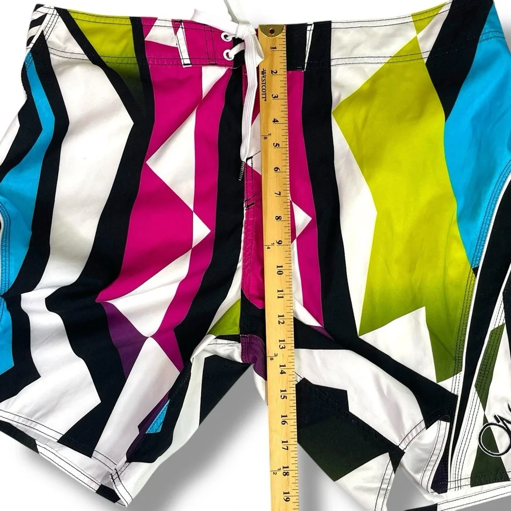 O'Neill Board Shorts Mens 38 Y2K 90s Surf Retro Geometric Multicolor Swim Trunks